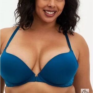Torrid Women's Plus Size 44C Blue Push-Up Front-Close Bra Lace Back